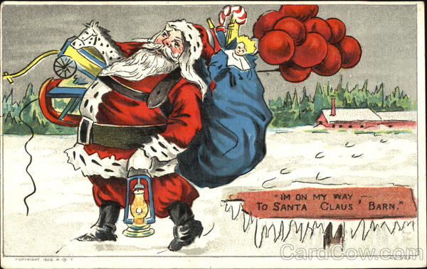 Santa with his toys in the snow Santa Claus