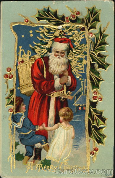 Two Chidren Playing With Santa Santa Claus