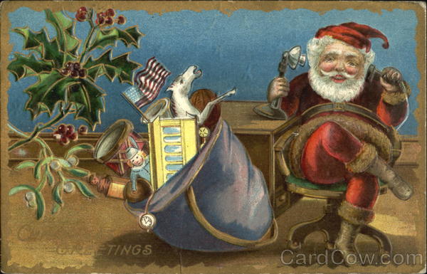 Santa Answering Phone at His Desk Santa Claus