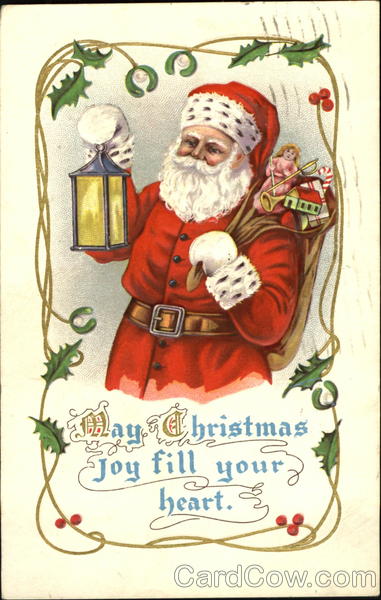 Santa carrying presents and holding a lantern Santa Claus