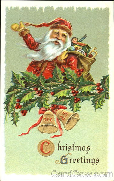 Santa on Holly and berry leaves Santa Claus