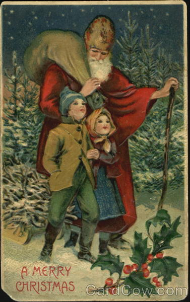 Granfatherly Santa with sweet children Santa Claus