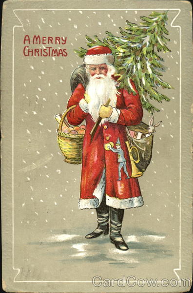 Old fashioned Santa in falling snow Santa Claus