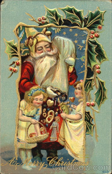 Santa Claus with Two Pretty Girls