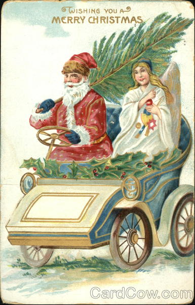 Santa and an angel in a buggy Santa Claus