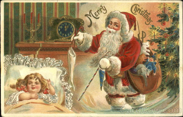 Santa and beautiful little girl sleeping Santa Claus