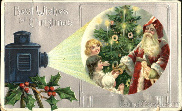 Movie Projector Showing Santa Giving Gifts Santa Claus