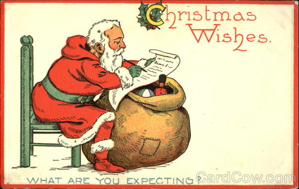 Santa is checking his list to see who get's what Santa Claus