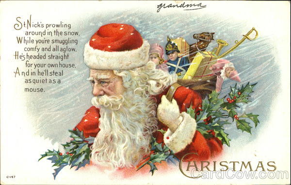 Santa delivering presents in winter weather Santa Claus