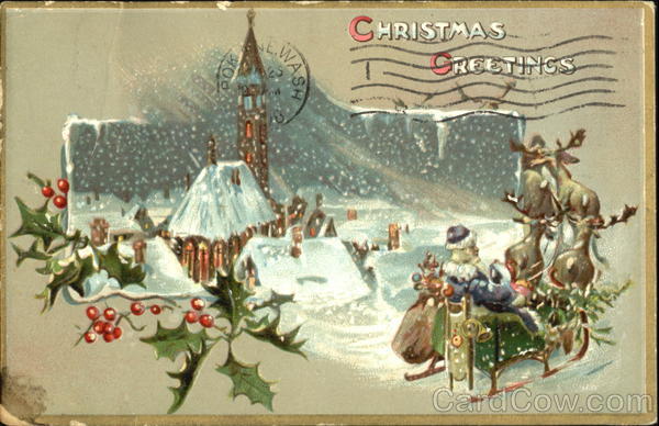 Winter Mountain Scene Santa Claus