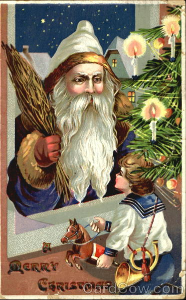 Santa Greeting a kid with a toy Santa Claus