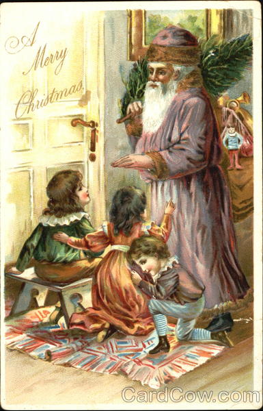 Three Children Watching Santa Santa Claus