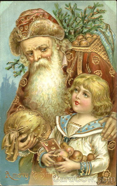 The old man showing a divine love to a child Santa Claus