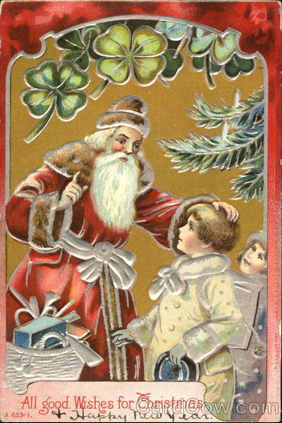 Santa talking to a boy and girl Santa Claus