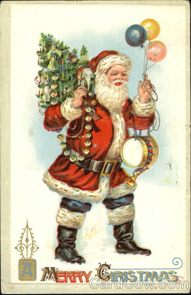 Merry Santa with Balloons, Drum and Tree Santa Claus
