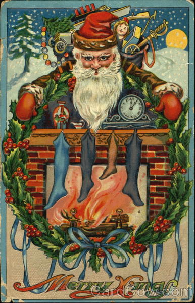 Santa behind fireplace Santa Claus