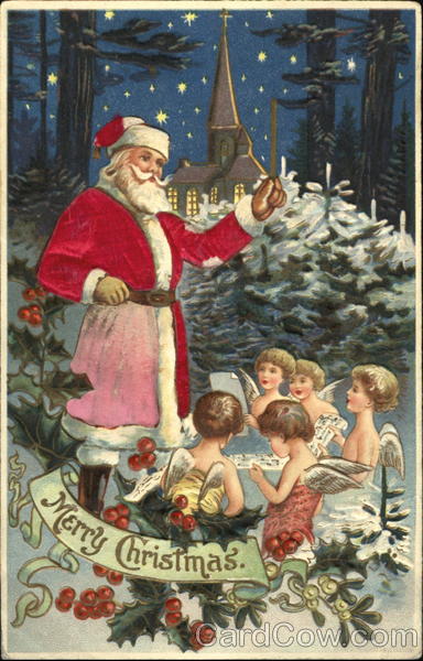 Silk Santa directing children singing Santa Claus