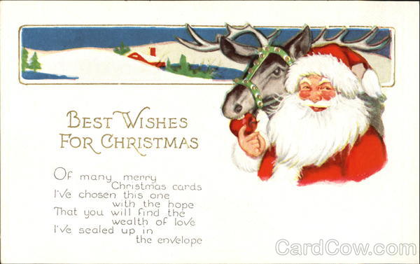 Santa feeding an apple to a reindeer Santa Claus