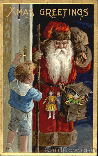 Santa delivering presents to boy Santa Claus