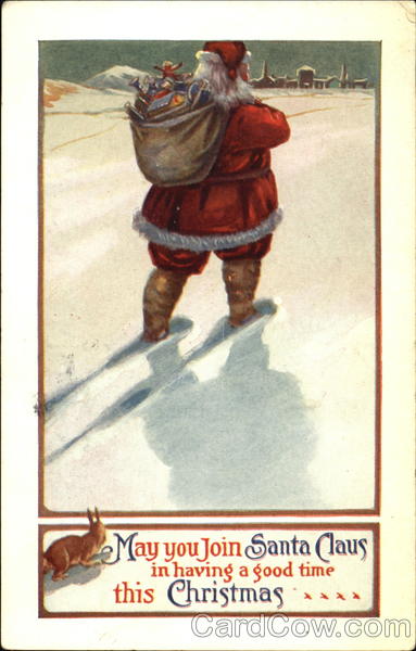 Santa Walking Through The Snow To Deliver Presents