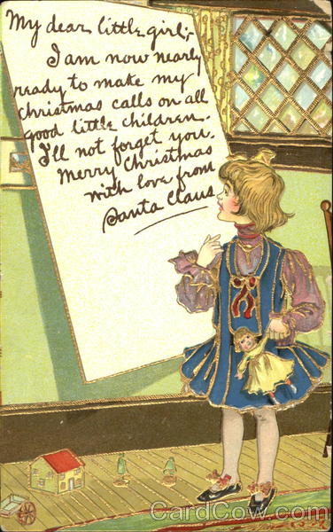 Girl reading a letter from Santa Santa Claus