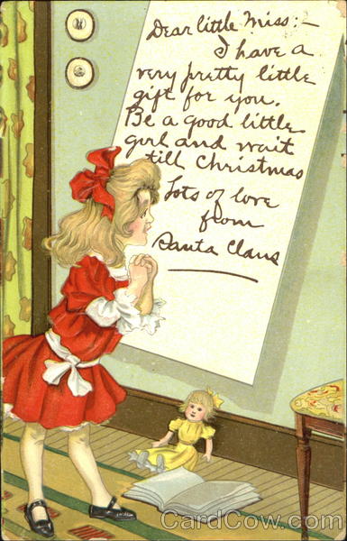 Pretty Girl Rading Santa Claus Greeting Card