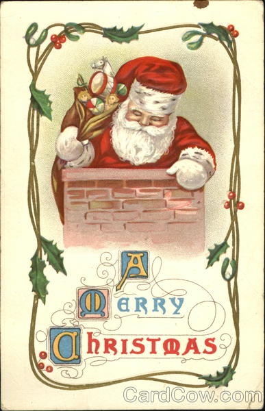 Santa climbing down a chimney Santa Claus