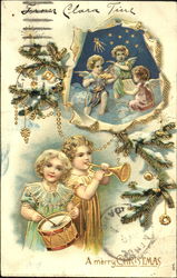 Three Cherubim and Two Children Playing Instruments Postcard