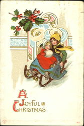 Two sisters sledding Postcard