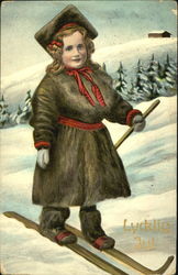 Young Girl in Cross-Country Skiis Children Postcard Postcard