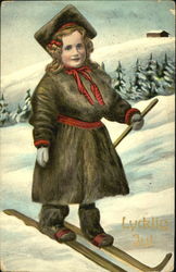 Young Girl in Cross-Country Skiis Postcard