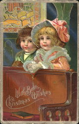 Boy and Girl pray in church Postcard