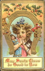 Doll with a doll wishes you a Merry Christmas Postcard