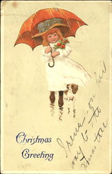 Girl with Umbrella, Flowers, and Dog Postcard