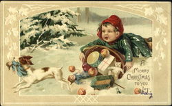 Child in snow playing on Christmas day Postcard