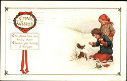 Two Children Feeding A Squirrel Postcard