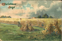 Man cutting hay field Christmas Postcard Postcard