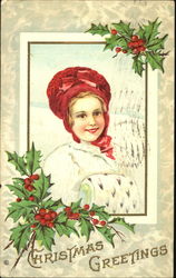 Picture of woman with Holly Leaves on frame Postcard