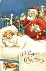 Santa looking over a sleeping girl Postcard