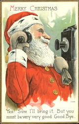 Santa Talking on Telephone Postcard