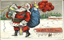 Santa with his toys in the snow Postcard