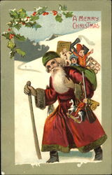 Santa with a bag of toys on his back Postcard