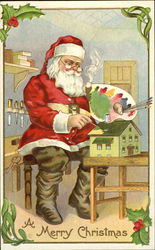 Santa Painting Dollhouse in Workshop Santa Claus Postcard Postcard