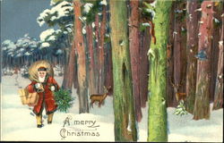 Santa walking through the woods Postcard