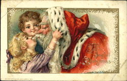 Santa Giving Girl a Kiss as Boy Watches Santa Claus Postcard Postcard