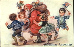 Santa Delivers Toys to Excited Children Santa Claus Postcard Postcard