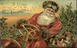 Santa with Three Pretty Girls and Horse Postcard