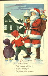 Santa Delivering Toys to Two Young Children Postcard