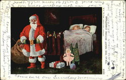 Santa in Room with Gifts and Sleeping Kids Postcard