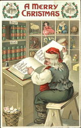 Santa in green checking his list Postcard